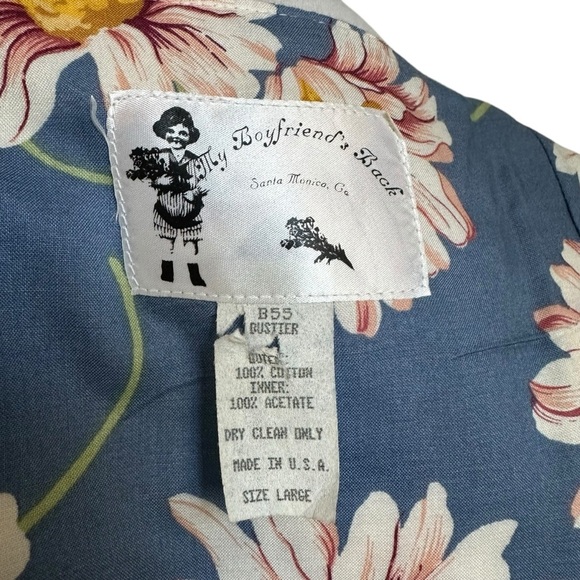 My Boyfriend's Back Womens Floral Quilted Bustier Corset Top SZ Large Blue USA - Picture 9 of 9